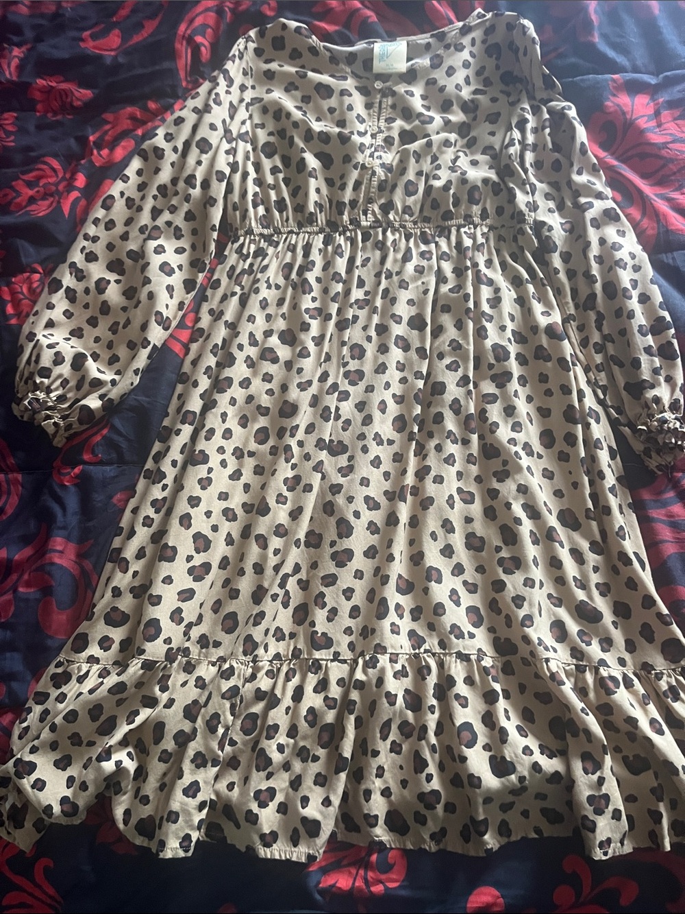 NWOT Beige Leopard Print Casual Kids Dress with Long Sleeves